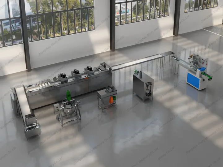 3d rendering of a fully automatic peanut candy production line