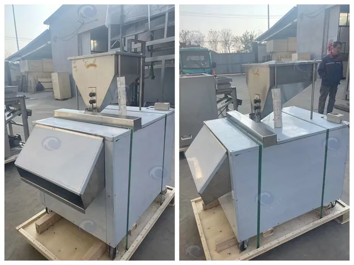 The peanut slicing machine is being packed